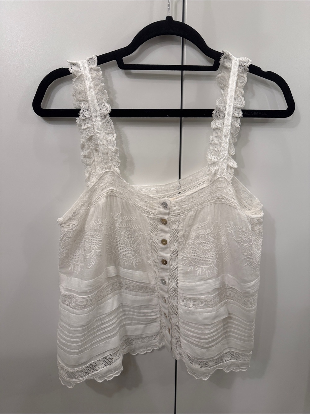 LoveShackFancy White Eyelet Lace-Trim Button Cami